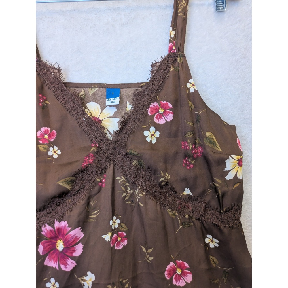 Old Navy Camisole Women's Small Brown Floral Lace Trim V-Neck Boho Tank Top - Picture 4 of 9